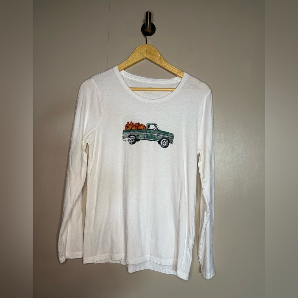 J.Crew Fall‎ Collector Truck Graphic Long Sleeve Tee Ivory Cream Size Medium